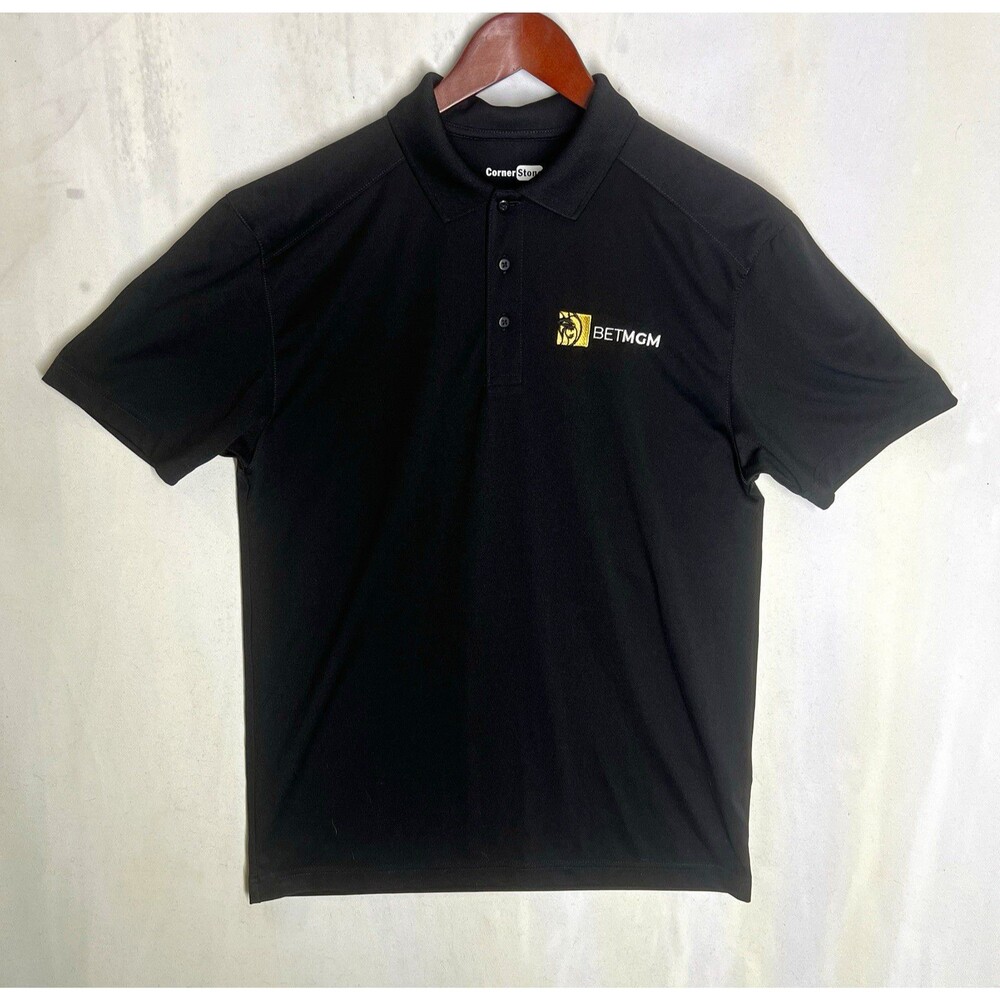 BetMGM Sportsbook Men’s Polo by CornerStone Black Short Sleeve Collared Size S